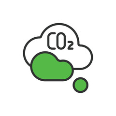 CO2, in line design, green. CO2, carbon dioxide, greenhouse gas, emission on white background vector. CO2 editable stroke icon.