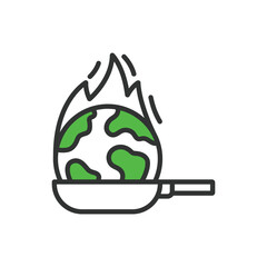 Global warming, in line design, green. Global warming, climate change, greenhouse effect, temperature rise on white background vector. Global warming editable stroke icon.
