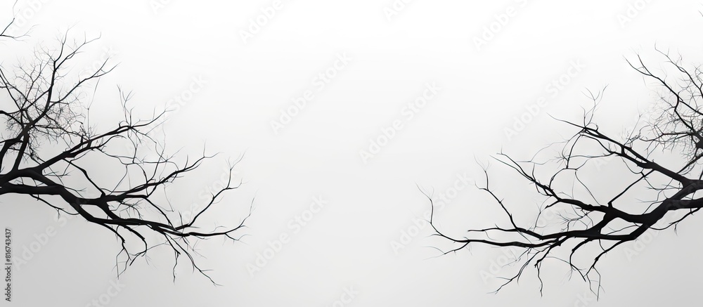 Poster black and white branches of a tree against a background with a gradient providing ample copy space f