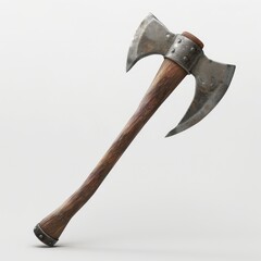 3D render of wooden axe on a plain white backdrop