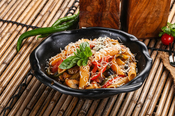 Vegetarian pasta penne with mushroom