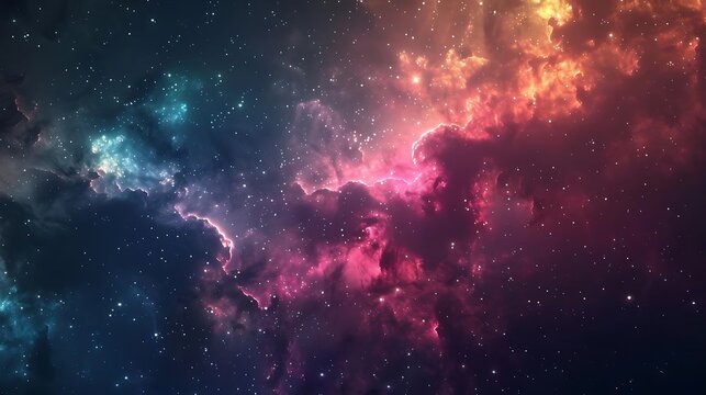 The image is a depiction of a nebula, a vast interstellar cloud of dust, hydrogen, helium and other ionized gases.