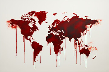 Crimson Cartography - Abstract World Map Splatter Art