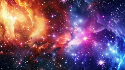 The image is an abstract painting of a space nebula
