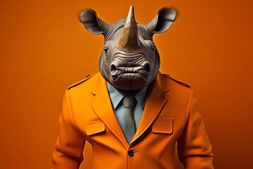 A rhino wearing a suit and tie