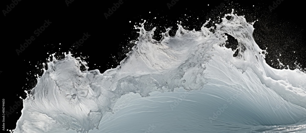 Poster a wave with frothy white foam displaying cold tones splashes in the water creating a captivating cop