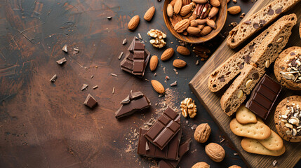 Composition with wooden board with tasty biscotti cookies