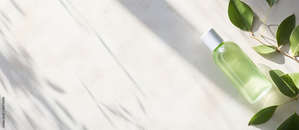 Poster top view of a skincare bottle with toner or tonic placed on a marble background the copy space image