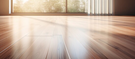 Copy space image showing the installation of a sleek laminated wooden floor
