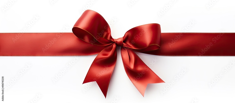 Aufkleber a red satin gift bow with a single ribbon isolated on a white background creating a copy space image
