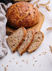 Artisan sourdough bread on wooden board