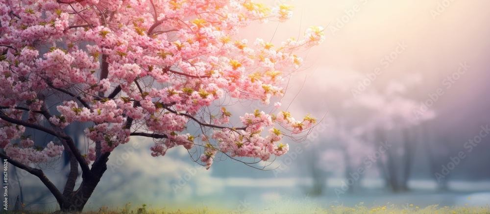 Poster A spring background with flowers and flowering trees in early spring creating a beautiful and vibrant scene with copy space image