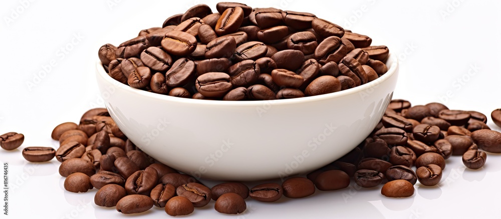 Poster a white background provides ample copy space for an image of isolated coffee beans