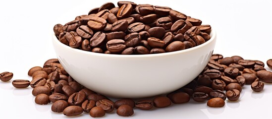 Fototapeta premium A white background provides ample copy space for an image of isolated coffee beans