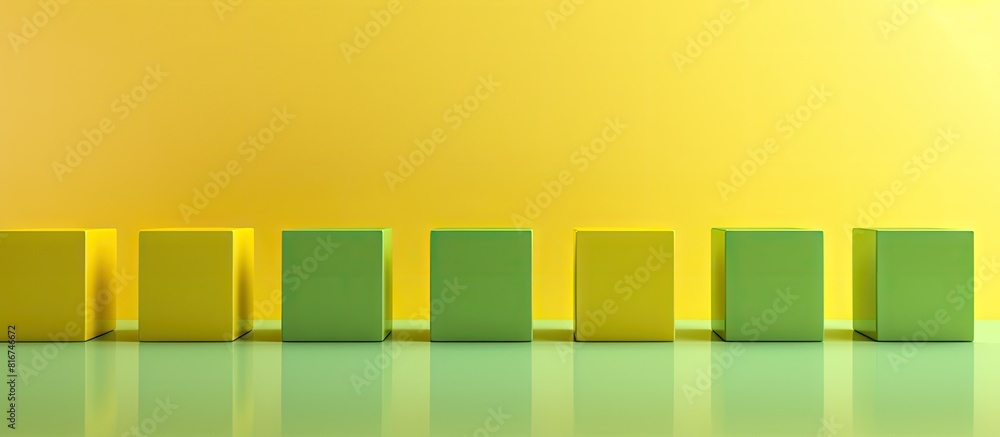 Aufkleber A row of yellow and light green cubes on an abstract yellow background creating a template for design Copy space image