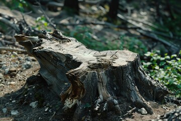 A tree stump that has been cut down. Suitable for nature or deforestation concepts