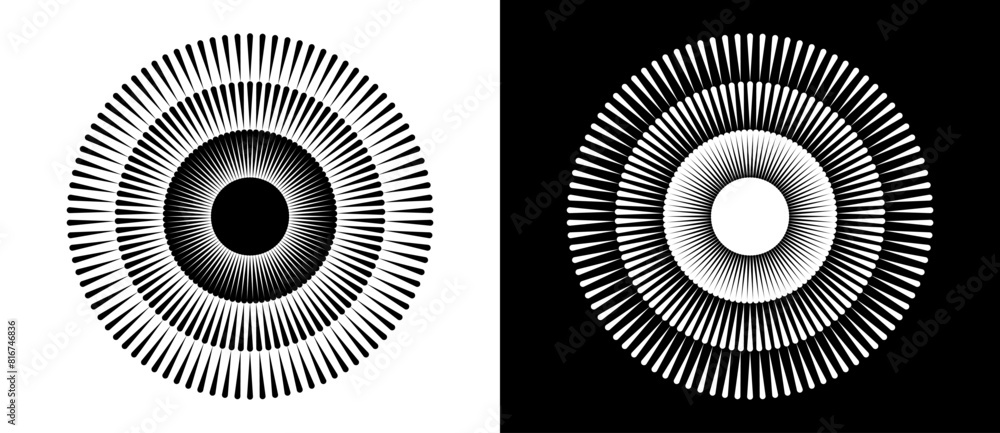 Poster art sun background. tattoo template or logo with lines. black shape on a white background and the sa