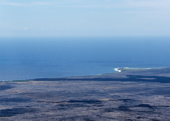 Aerial view of a volcano crater hike in Volcanoes National Park on the Big Island of Hawaii, USA