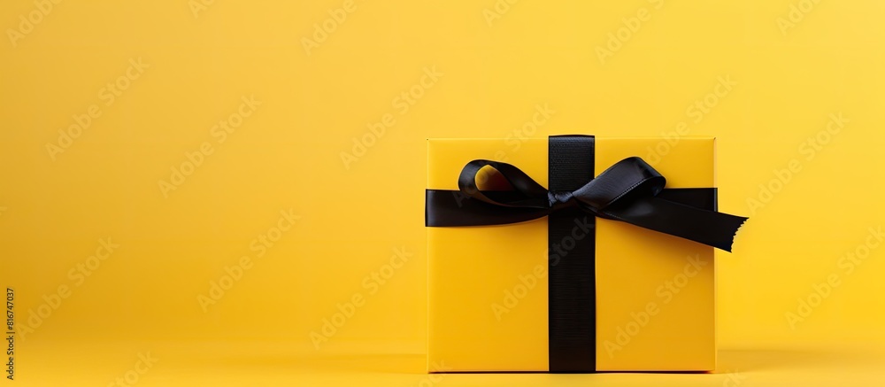 Poster a copy space image of a yellow gift box with a bow on a matching yellow background