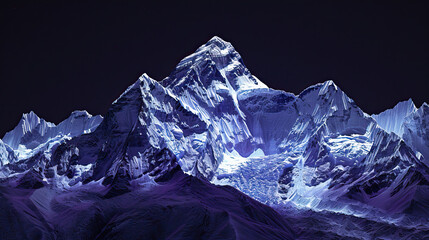 Obraz premium Technical visual mountain 3D LiDAR GIS aerial map, Mount Everest and Himalayas mountains scan isolated against dark black background. Mountainous environment. Mapping, elevation, topography, purple