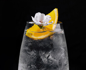 Refreshing gin and tonic cocktail with citrus garnish