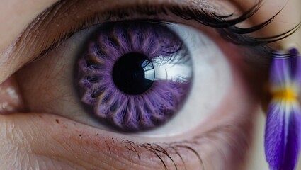 close up of a female eye, eyes mystical macro purple iris