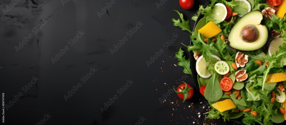 Poster a visually appealing menu concept showcasing a healthy salad with nutritious avocado and fresh lettu