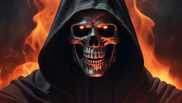 dark fantasy  skull in fire 