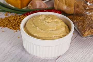 Dijon mustard sauce in the bowl