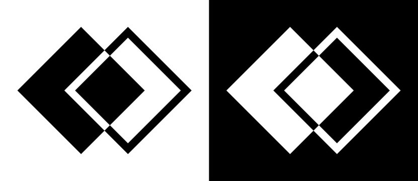 Abstract art geometric background with rhombus for logo, icon, tattoo. Black shape on a white background and the same white shape on the black side.