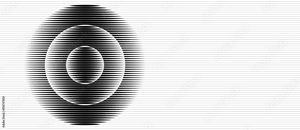 Leinwandbilder transition parallel lines in circles. abstract art geometric background for landing page. black shap