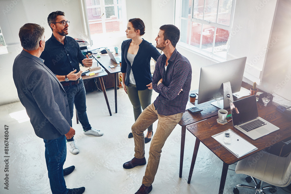 Poster business, people and above in meeting, discussion or office by networking, presentation and training