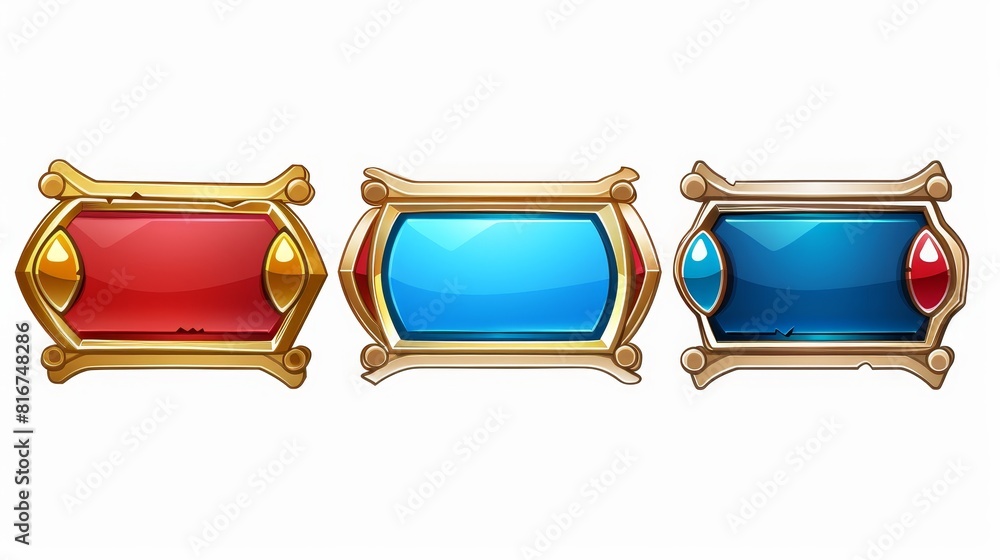 Poster an isolated long golden royal gui modern rpg element for shooter animation. a menu horizontal panel 