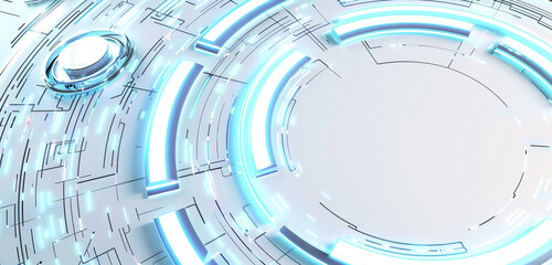 Obraz premium Glossy white & electric blue circles merge tech & style.