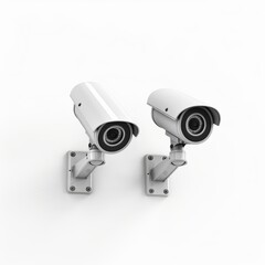 Two security cameras positioned on a plain white background