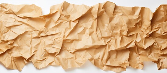 An image showing crumpled brown baking paper sheets on a white background with copy space