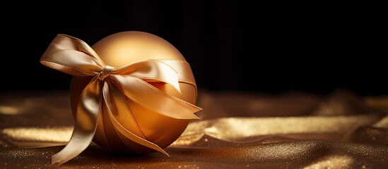 A shiny gold ball a Christmas decoration can be seen nestled in a pocket The image suggests the preparations for the holiday season. Copyspace image