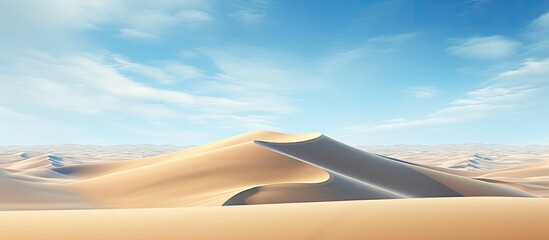 Desert scene with sand dunes blue sky and copy space image