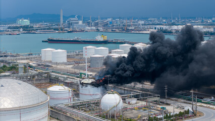 Huge fire exploding at a chemical storage tank in Oil Refinery Plant. as the blaze was likely to...