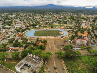 Aerial view from the football stadium and the City of Sao Tome