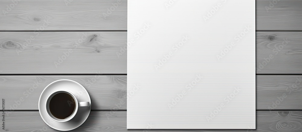 Aufkleber a copy space image of a notepad resting on a wooden table accompanied by a cup of coffee