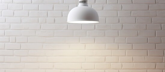 The copy space image highlights the white brick wall as it basks in the glow of the ceiling lamp