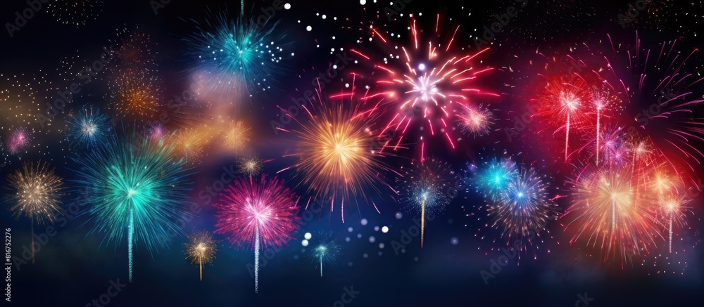 Poster an abstract holiday background featuring fireworks at new year s with ample copy space available
