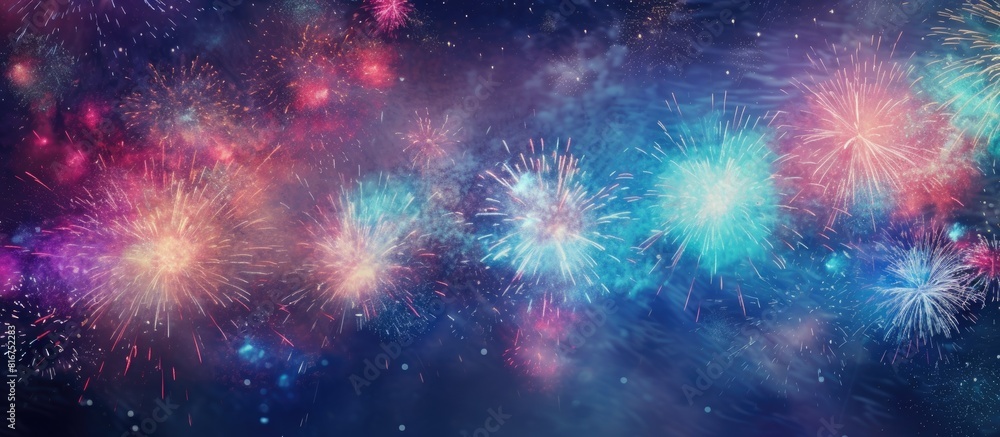 Aufkleber an abstract holiday background featuring fireworks at new year s with ample copy space available