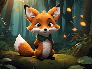 Obraz premium A playful cartoon cat chases a mouse in a snowy night scene with a bare tree