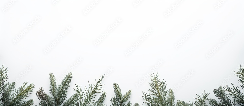 Poster a copy space image featuring white background with fir branches