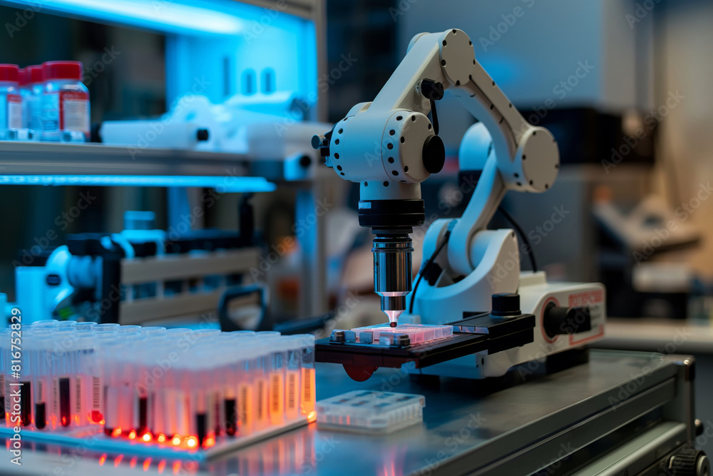 Aufkleber robotic arm conducting precision analysis on genetic samples in a high-tech lab