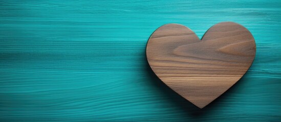 A turquoise background hosts a wooden heart with the inscription I love you providing ample space for personalization