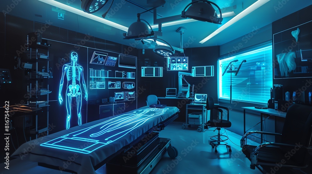 Aufkleber a futuristic operating room where surgeons use 3d x-ray imaging to guide their procedure