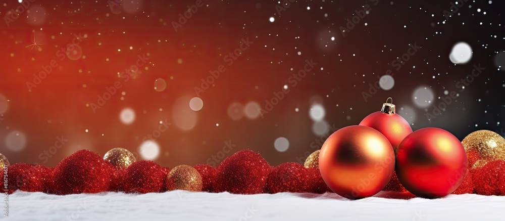 Poster a christmas card with a festive background adorned with tree decorations creating a visually appeali